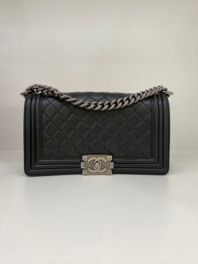 Chanel Boy Bag Black Lambskin SHW