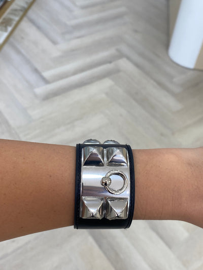 Hermes Black and Silver Cuff