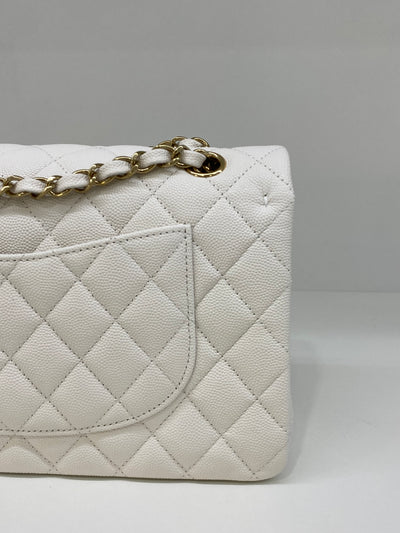 Chanel Classic Flap White Medium CGHW (Microchipped)