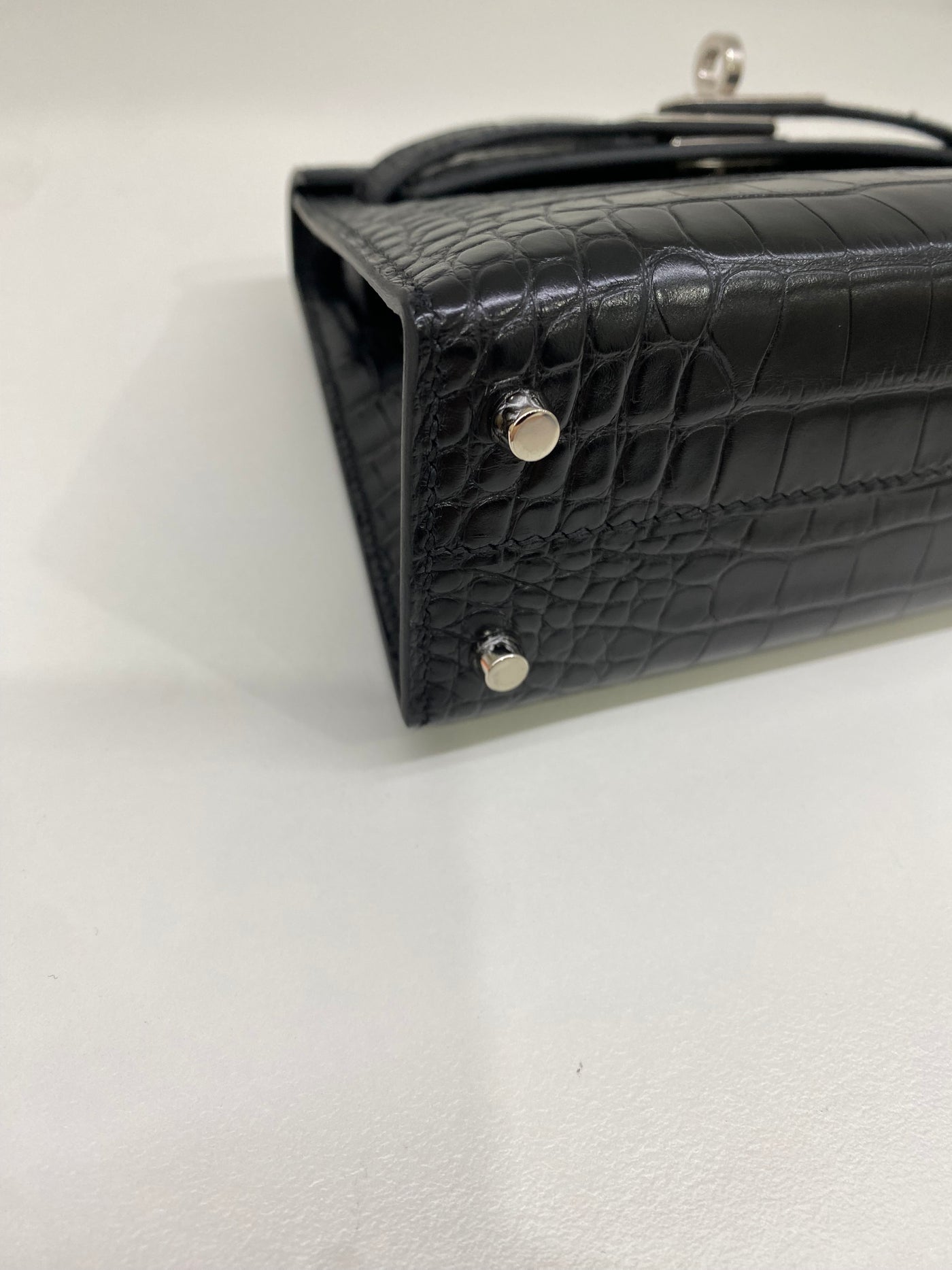 Hermes Mini Kelly Matte Mississippiensis Alligator Noir PHW