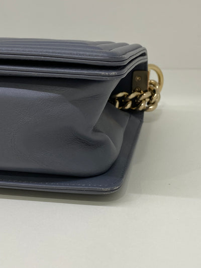 Chanel Boy Bag Chevron Grey Lambskin CGHW