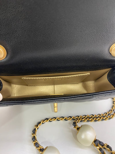 Chanel Mini Square Flap Black GHW Pearl Detail (adjustable chain)