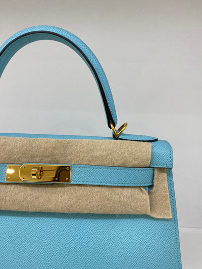 Hermes Kelly 28 Blue Atoll - Y Stamp GHW