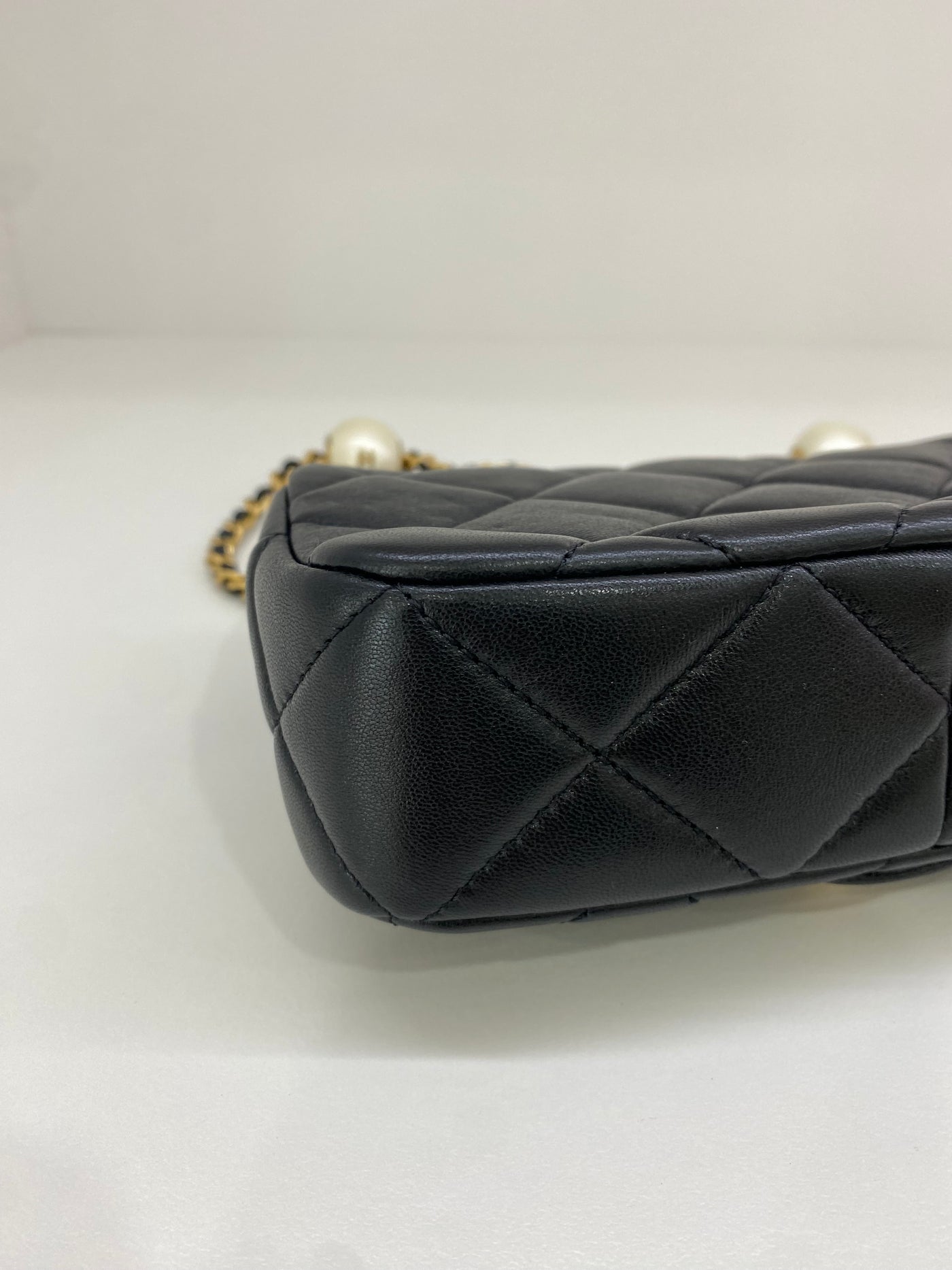 Chanel Mini Square Flap Black GHW Pearl Detail (adjustable chain)