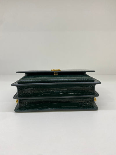 Saint Laurent Green Croc Embossed Medium Sunset Bag