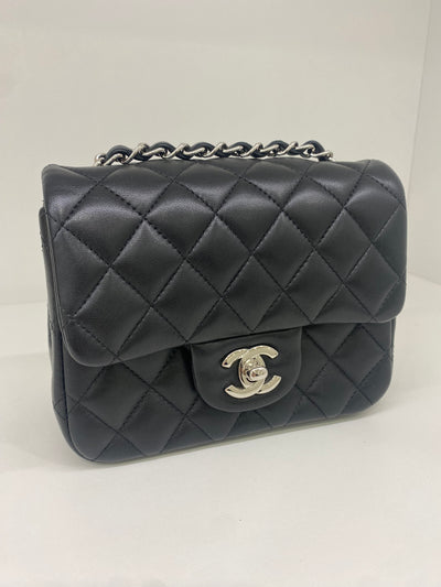 Chanel Mini Square Flap Black Lambskin SHW