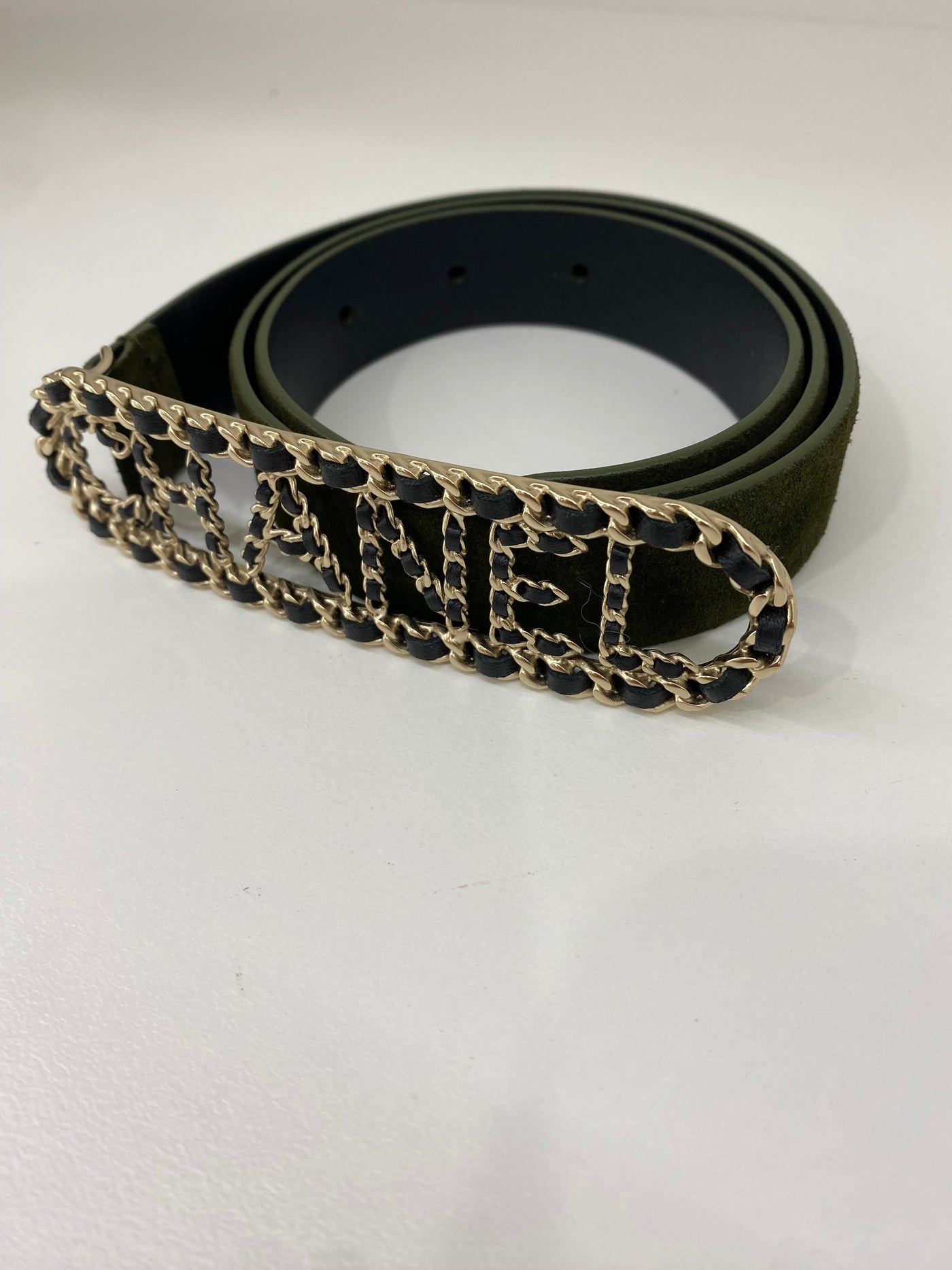 Chanel Belt Black and Velvet Green