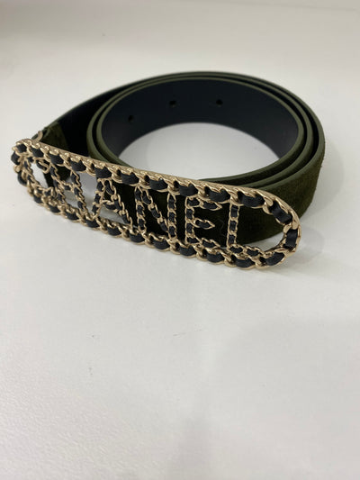 Chanel Belt Black and Velvet Green