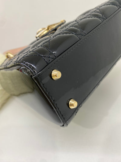 Dior Lady Dior Mini Black Patent GHW