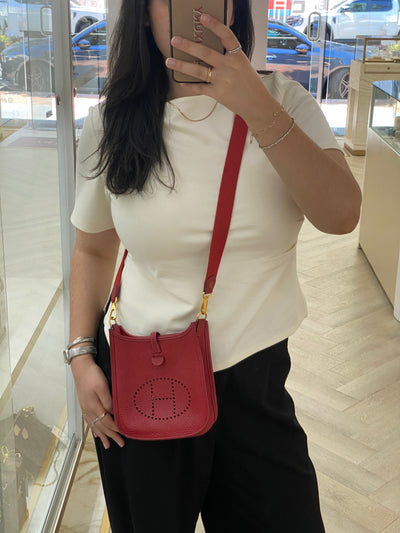 Hermes Mini Evelyne Clemence Rouge Casaque GHW