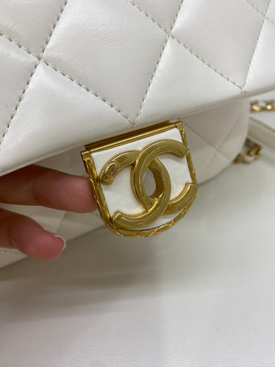 Chanel White Mini with Gold CC microchip