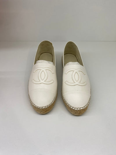 Chanel White Leather Espadrilles Size 36