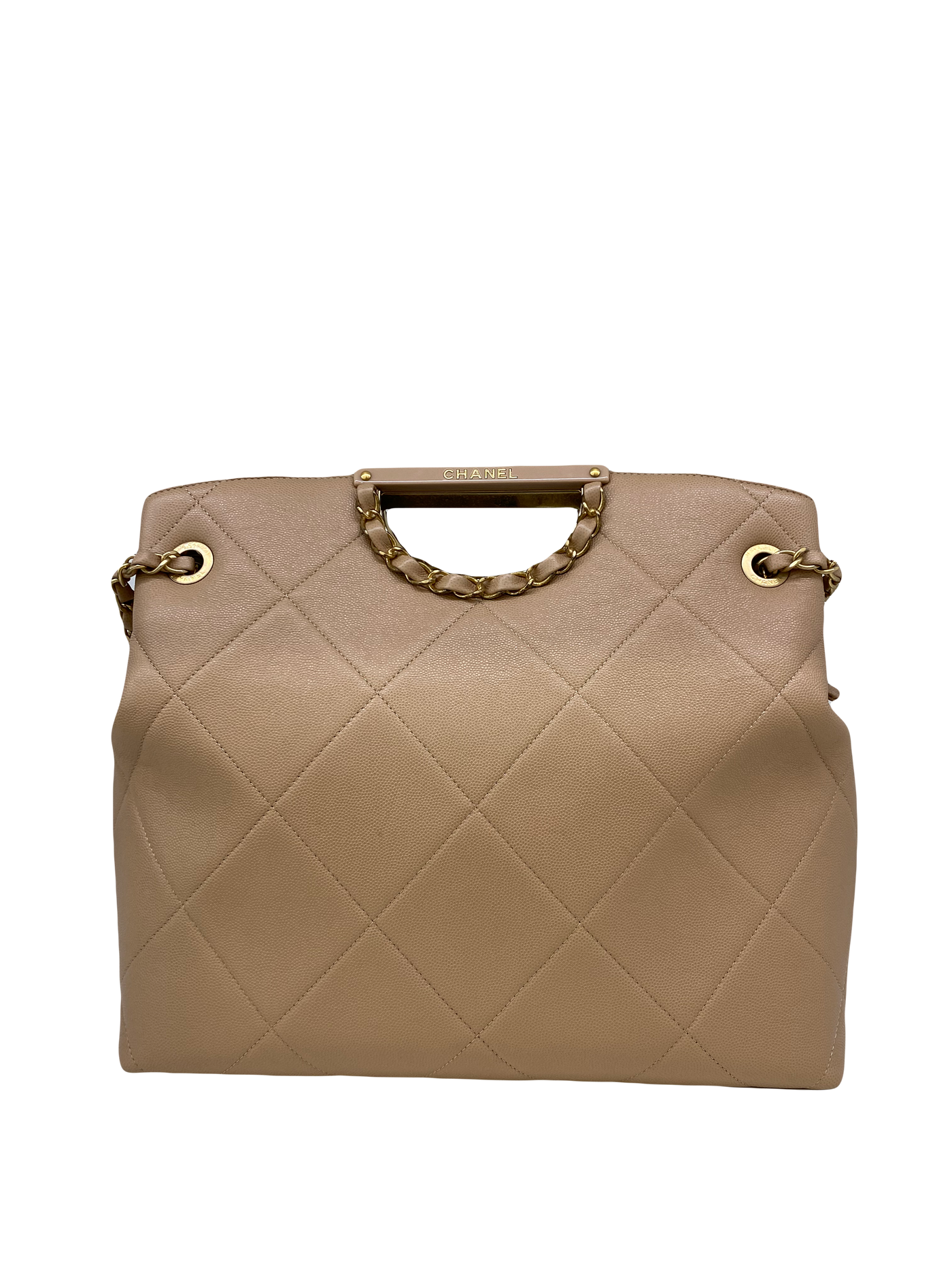 Chanel Shoulder Bag Beige with Chain Detail