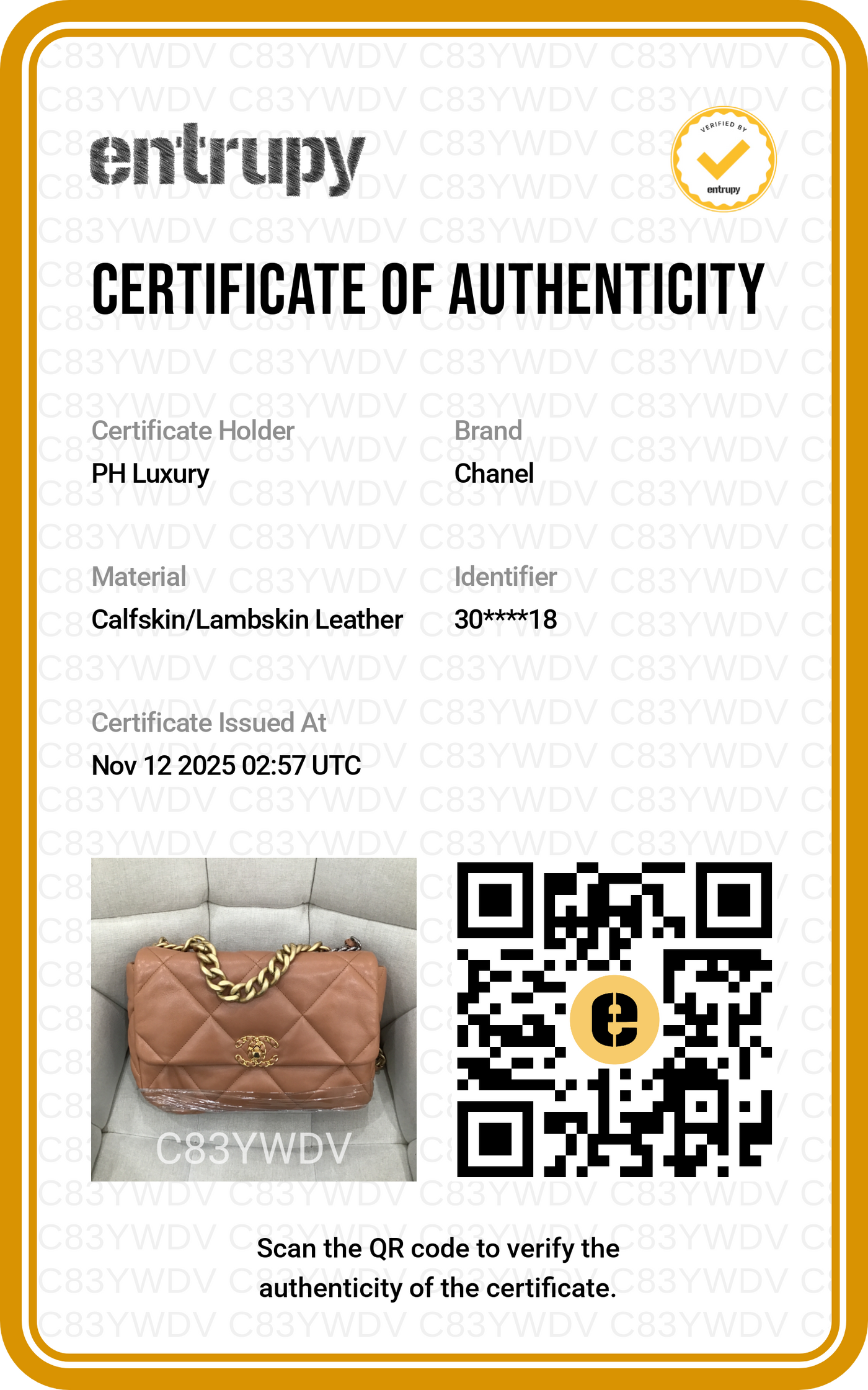 Chanel 19 Caramel Medium