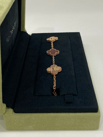 Van Cleef & Arpels 5 Motif Alhambra Bracelet Rose Gold and Carnelian