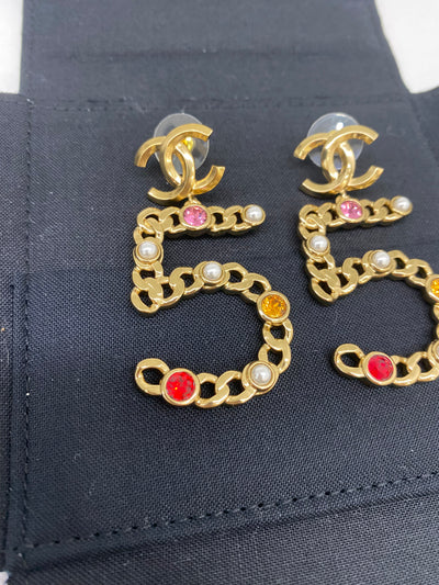 Chanel 55 CC Crystal/Pearl Earrings