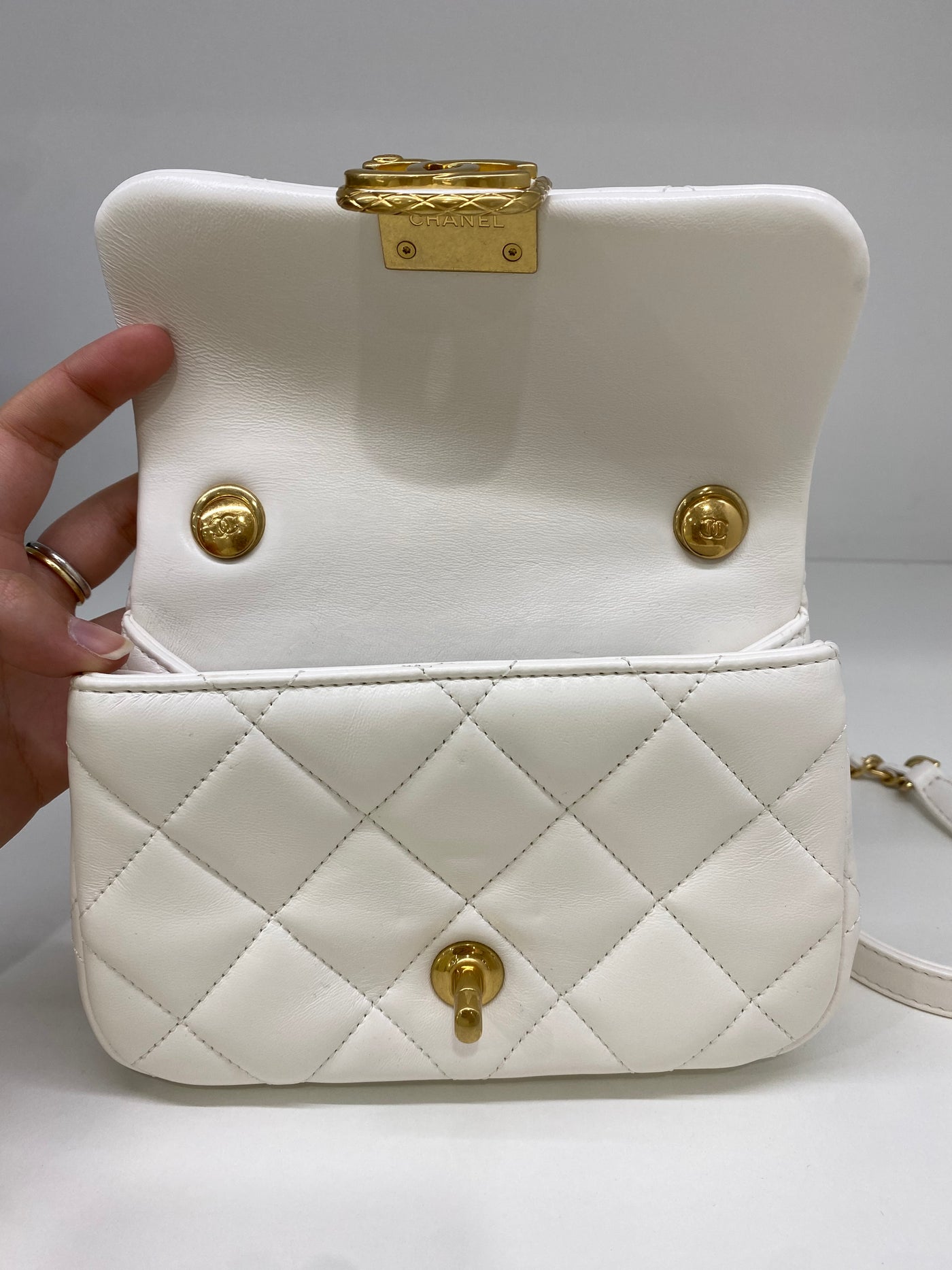 Chanel White Mini with Gold CC microchip