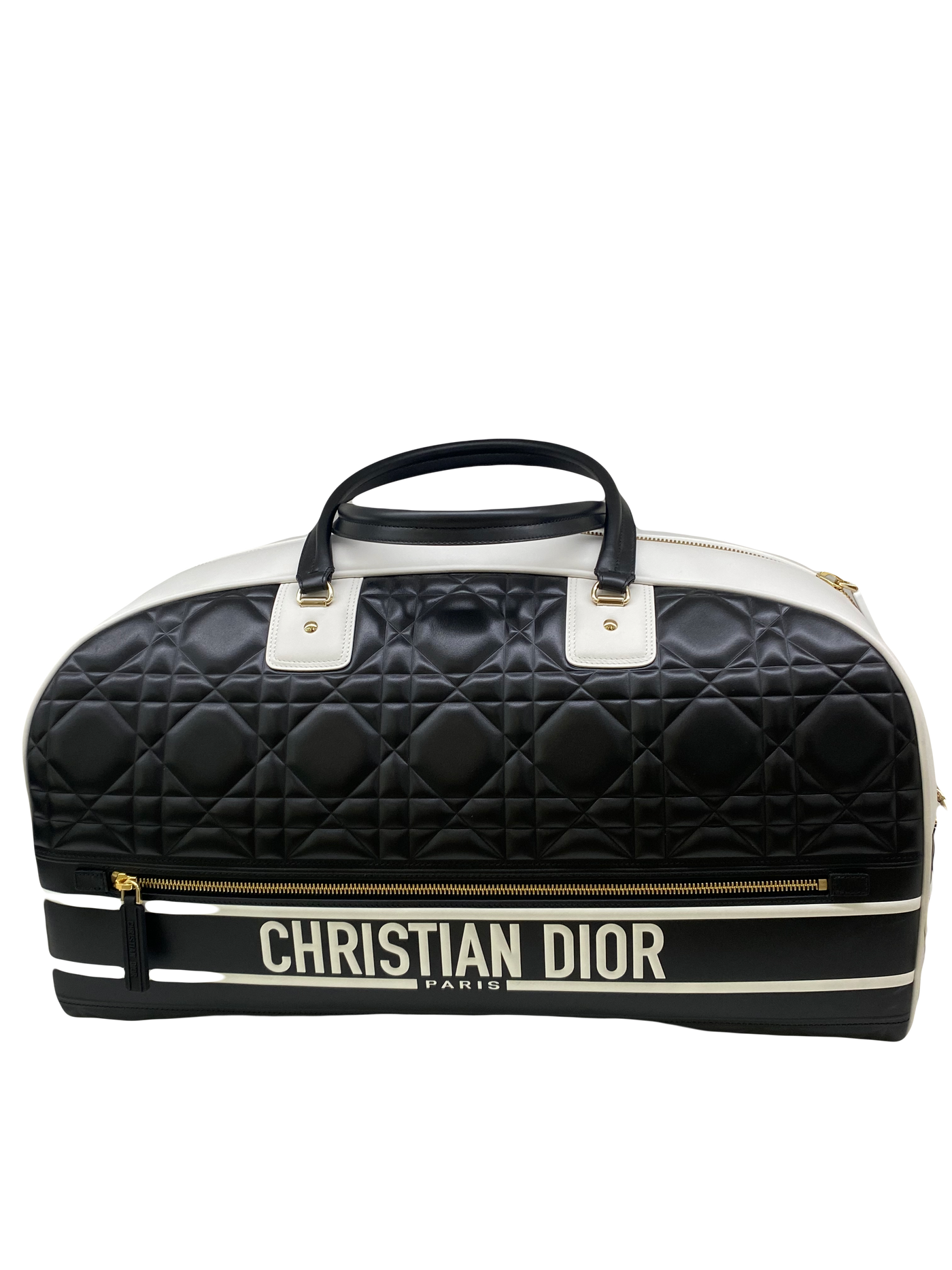 Dior Quilted Bowling Bag Luggage / White & Black