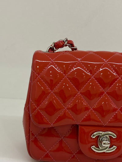 Chanel Square Mini Red/Pink Patent Classic Flap SHW