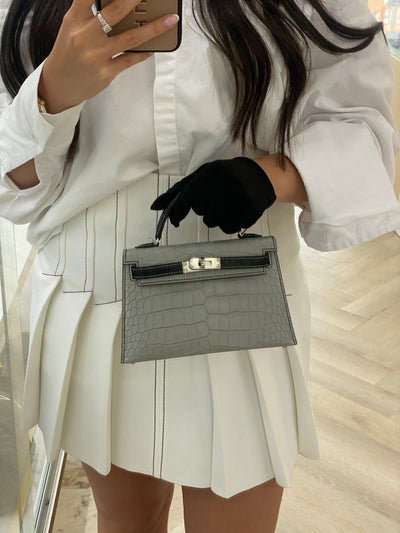 Hermes Mini Kelly Alligator Panda Gris Perle & Noir PHW HSS