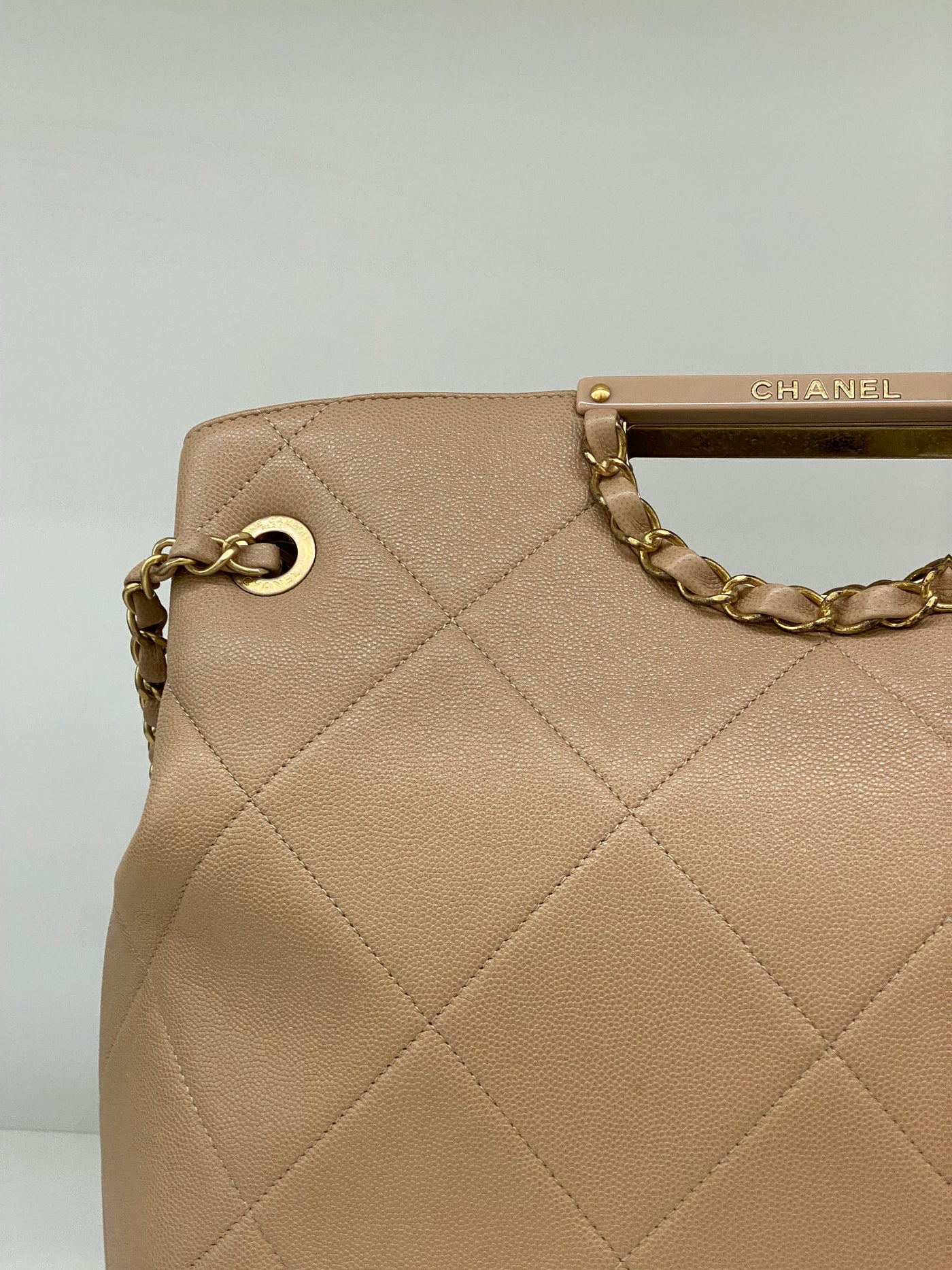 Chanel Shoulder Bag Beige with Chain Detail