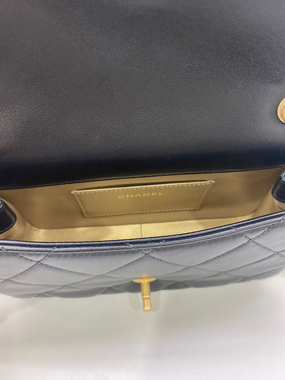 Chanel Small Flap Lambskin Pearl Detail Black GHW (Adjustable Strap)