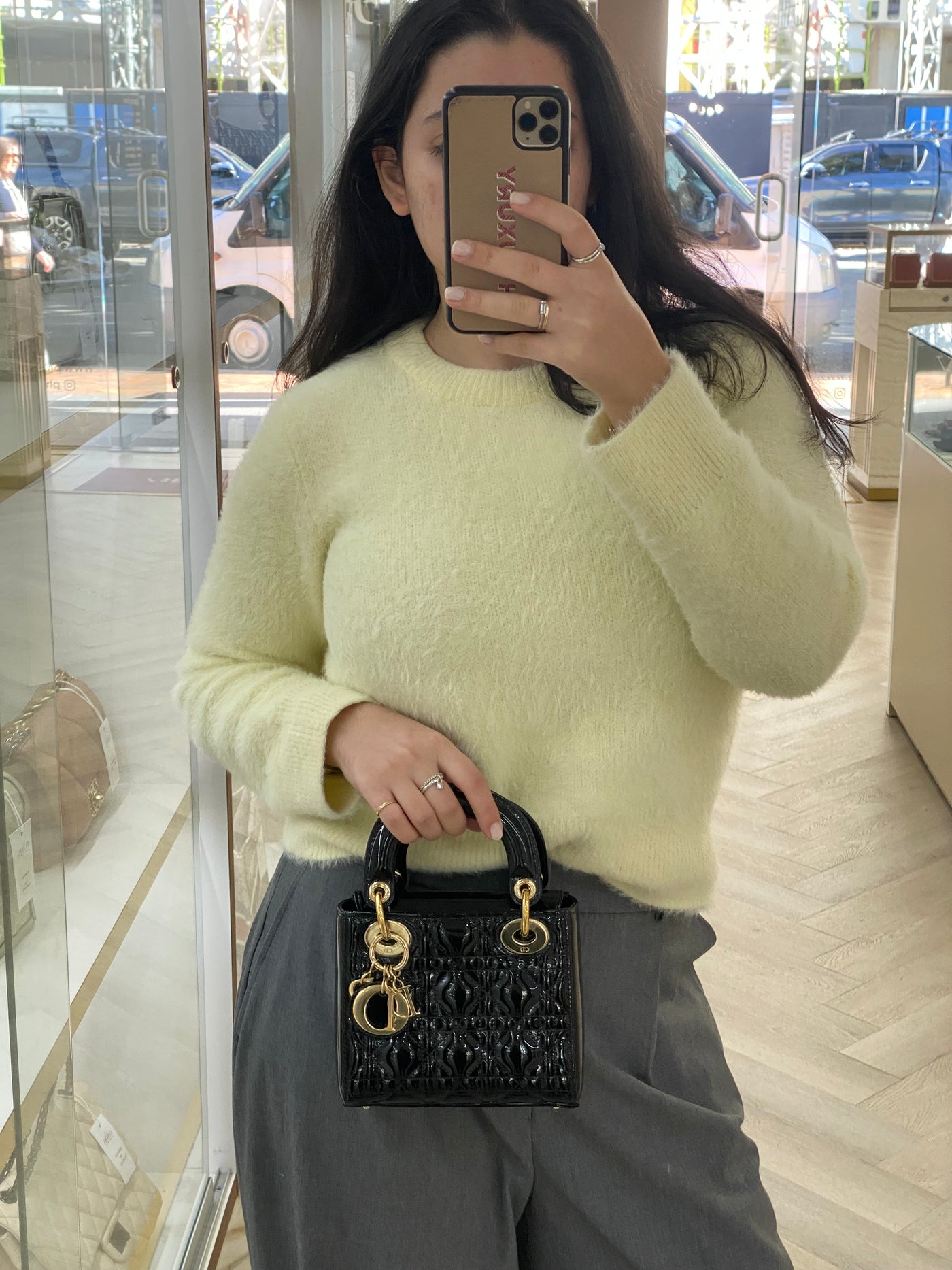 Dior Lady Dior Mini Black Patent GHW