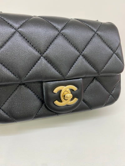 Chanel Mini Square Flap Black GHW Pearl Detail (adjustable chain)
