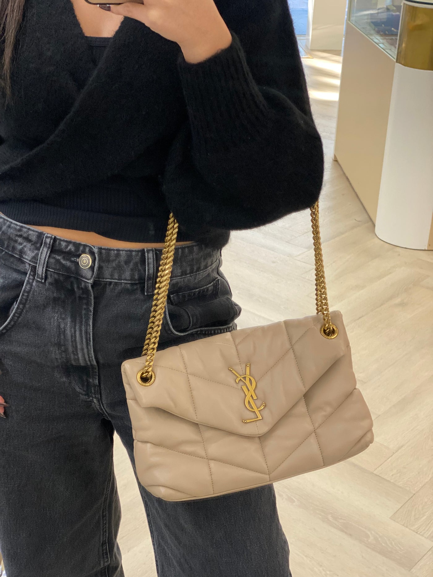 Saint Laurent Puffer Small Napa Beige GHW