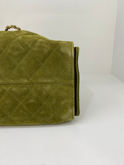 Chanel 25 Bag Small Olive Green Suede GHW
