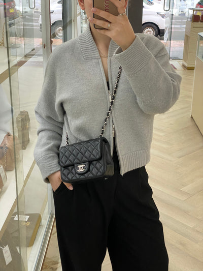 Chanel Mini Square Flap Black Lambskin SHW