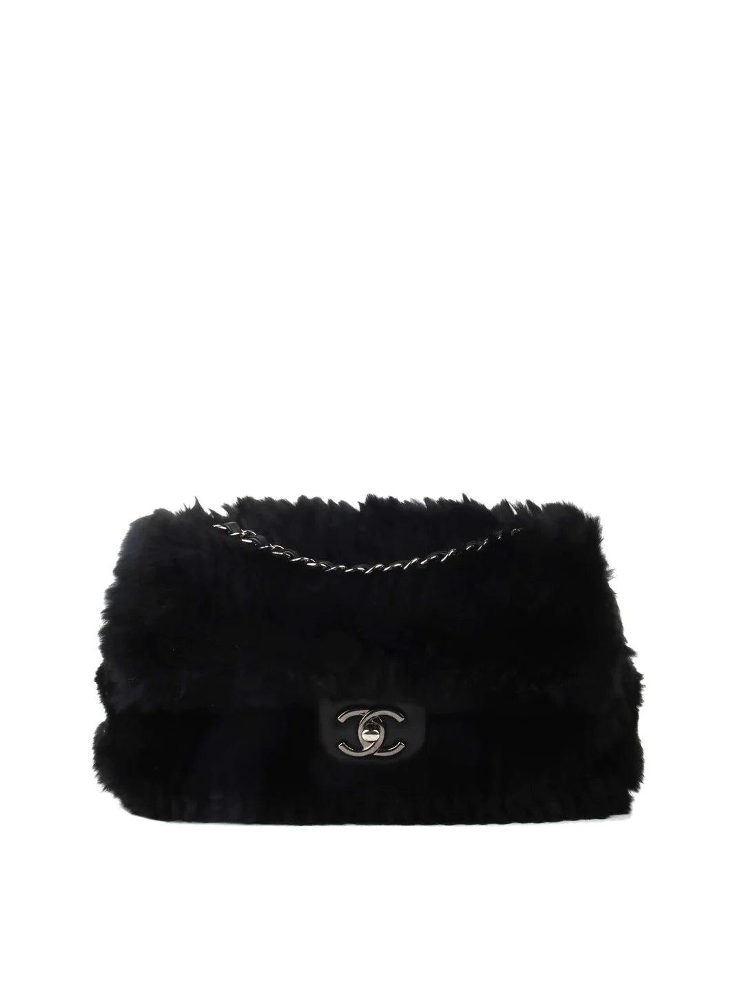 Chanel Black Orylag Rabbit Fur Flap Bag