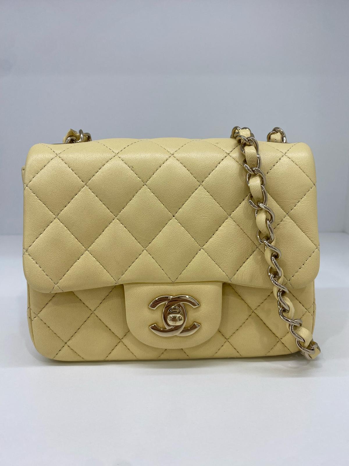 Chanel Mini Square Classic Flap Pastel Yellow GHW