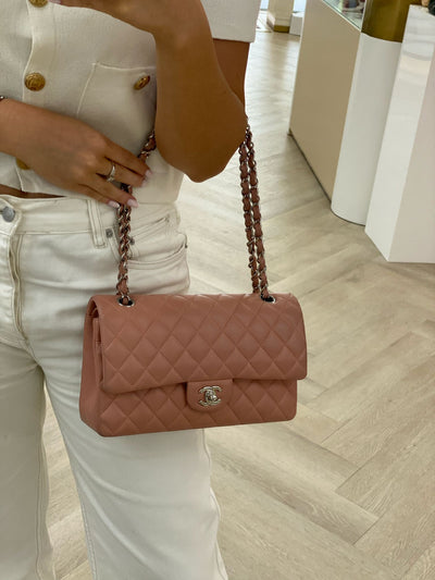 Chanel Classic Flap Salmon Lambskin Medium SHW - Microchipped