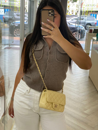 Chanel Mini Square Classic Flap Pastel Yellow GHW