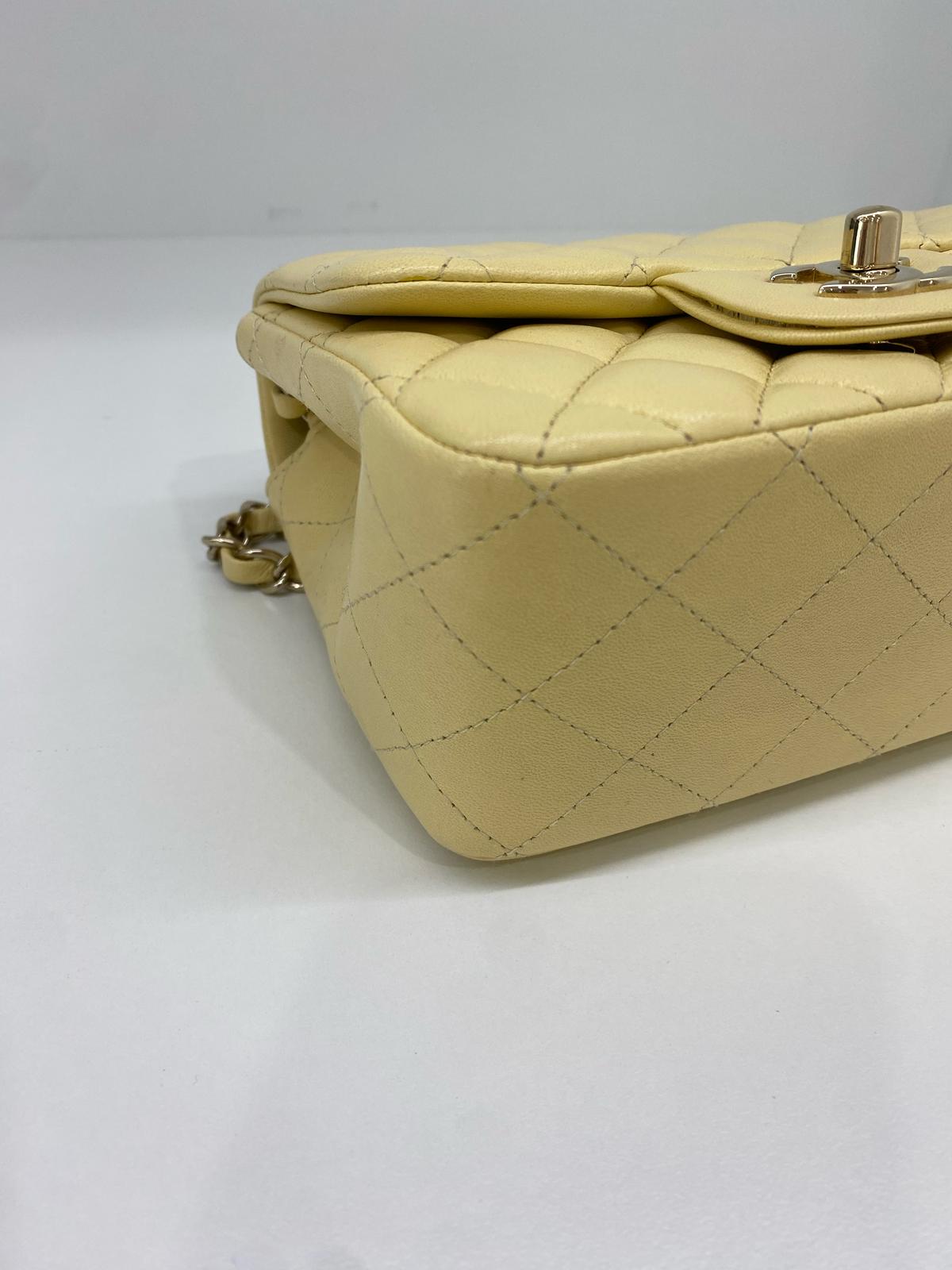 Chanel Mini Square Classic Flap Pastel Yellow GHW