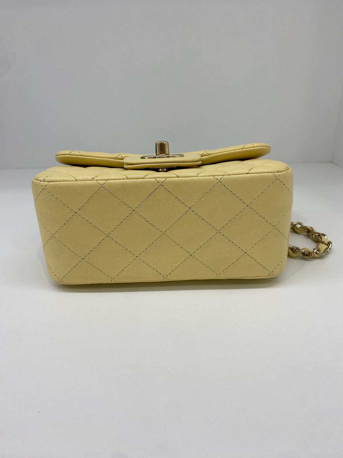 Chanel Mini Square Classic Flap Pastel Yellow GHW