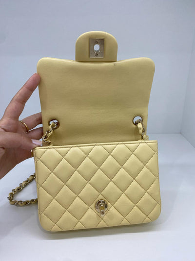 Chanel Mini Square Classic Flap Pastel Yellow GHW