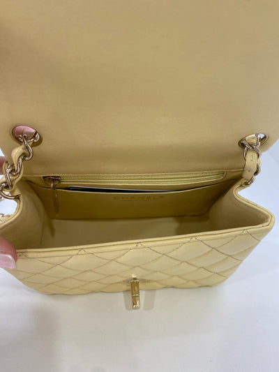 Chanel Mini Square Classic Flap Pastel Yellow GHW