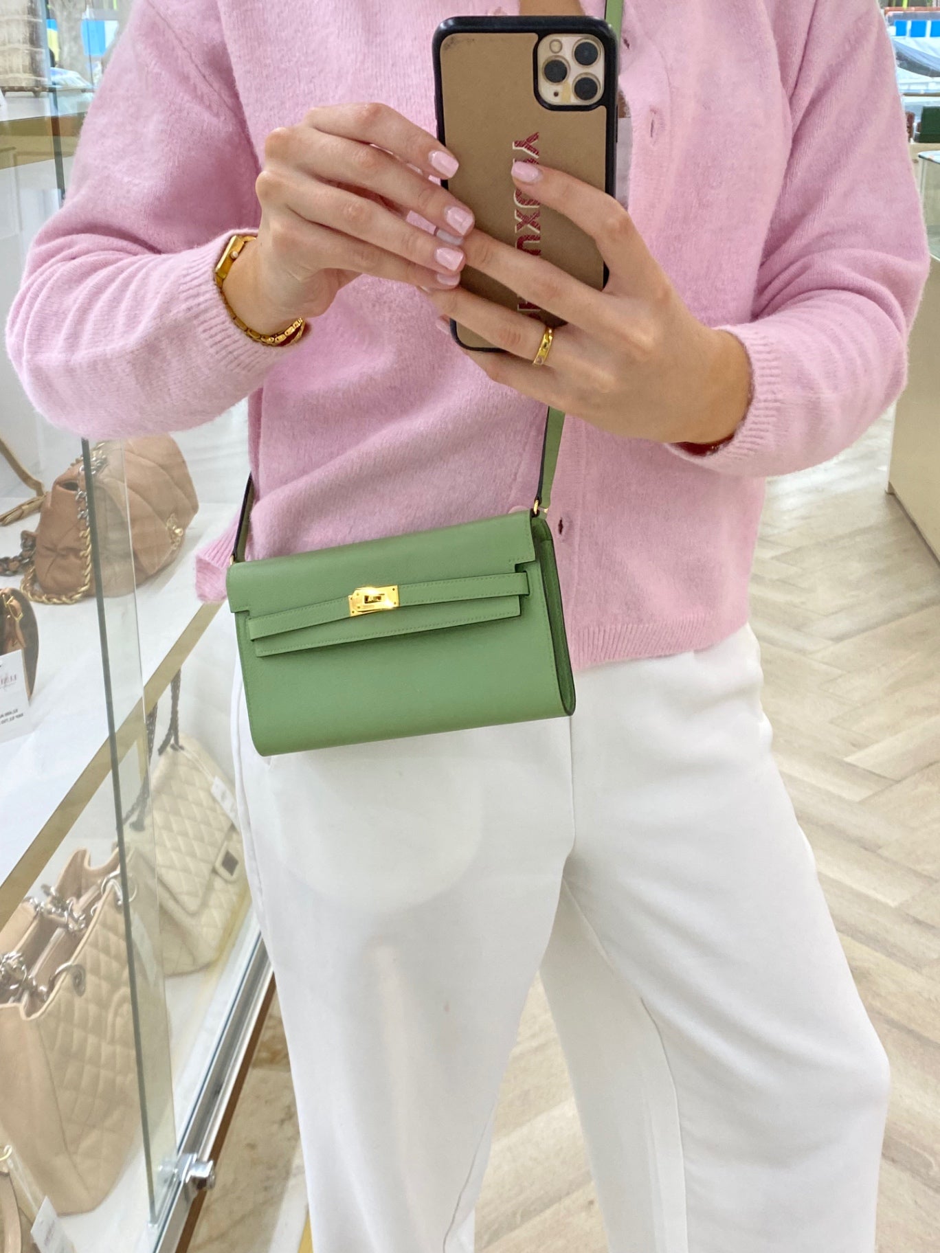 Hermes Kelly To Go Vert Criquet GHW