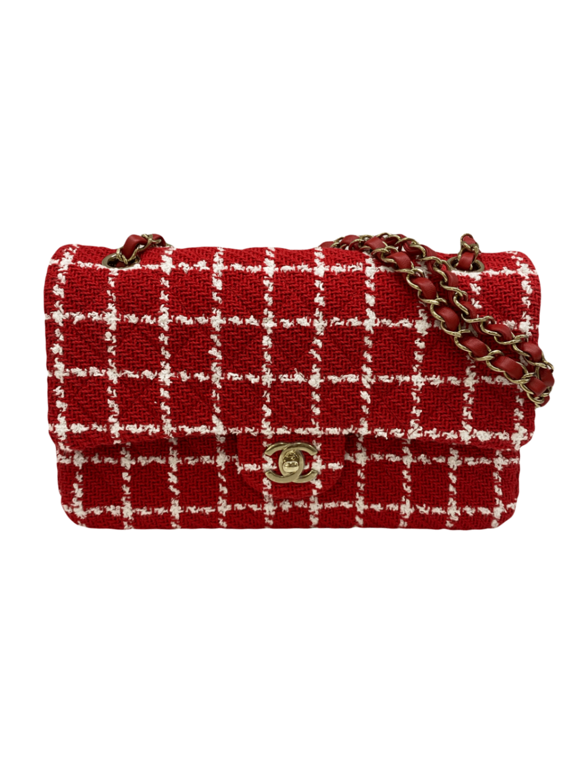 Chanel Classic Flap Medium Red Tweed GHW (Microchip)