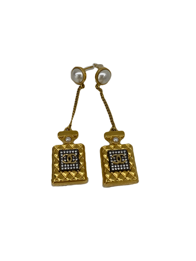 Chanel Earrings Gold and White