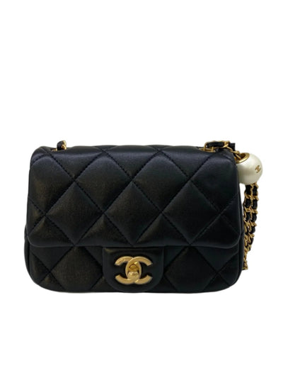 Chanel Mini Square Flap Black GHW Pearl Detail (adjustable chain)