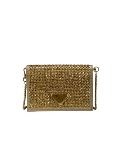 Prada Mini Crystal Gold Cardholder on Chain