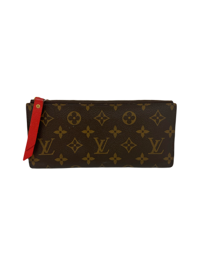 Louis Vuitton Wallet Brown with gold pattern and red accent