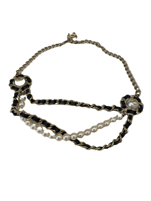 Chanel Three Layer Leather and Pearl Chocker
