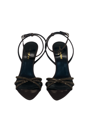 Saint Laurent Crystal Heels Brown Satin Size 38