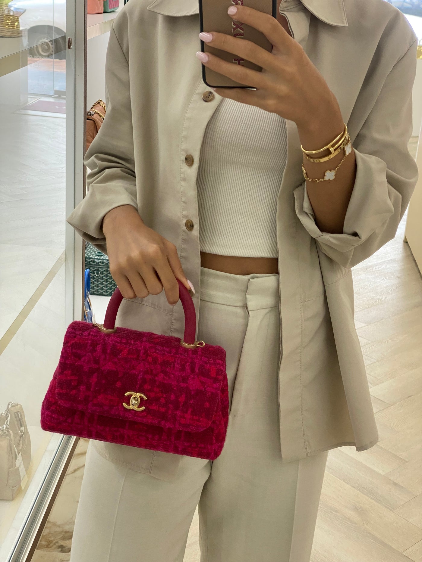 Chanel Coco Handle Red/Pink Tweed GHW