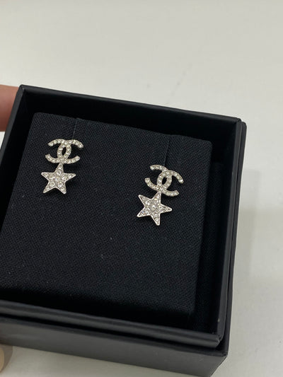 Chanel CC & Star Earrings Silver