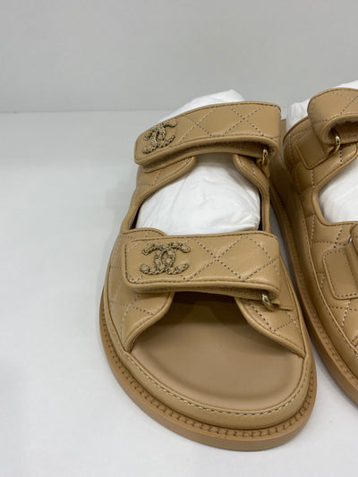 Chanel Dad Sandals Beige Size 37.5